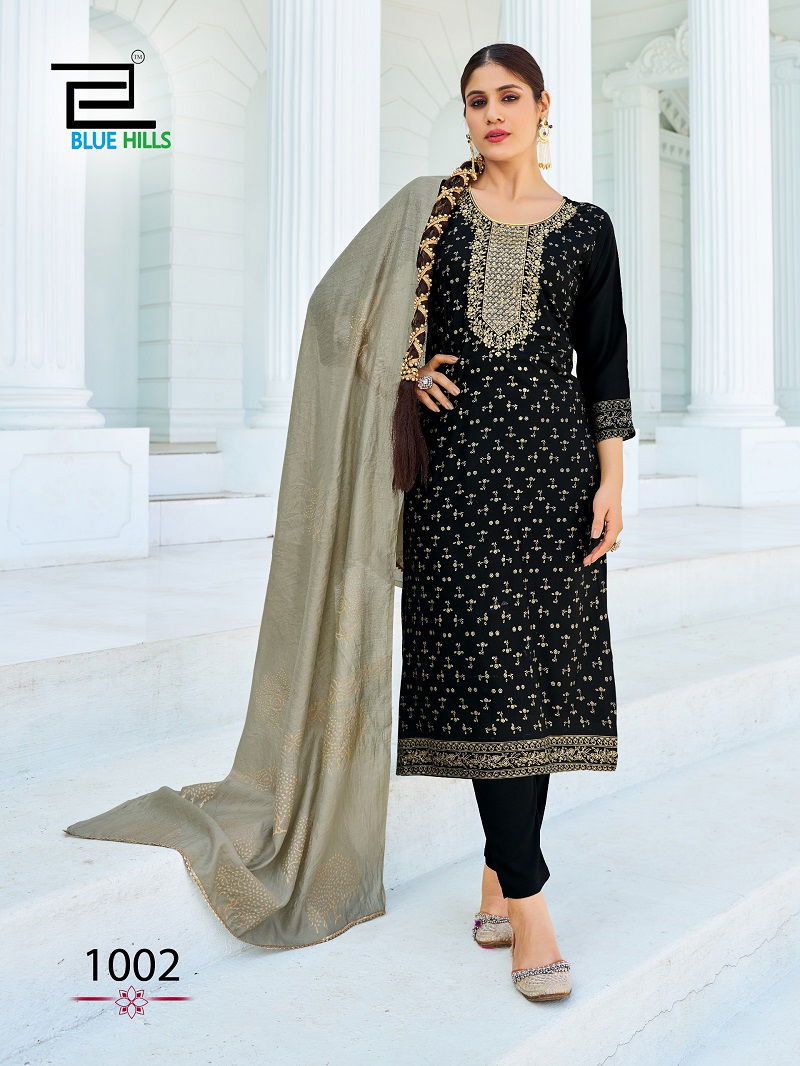 Swift By Blue Hills Rayon Foil Print Kurti With Bottom Dupatta Wholesale Shop In Surat
